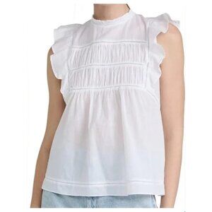 Rails White Ruffle Sleeve Blouse Pintuck Detailing Large coastal minimalist